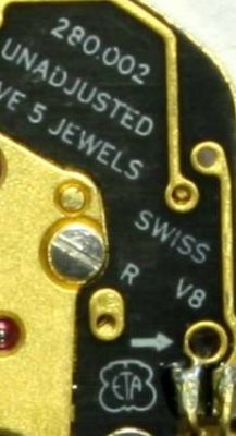 Uhrwerk, Eta 280.002, Swiss made, Vergoldet, 3 Steine, revidiert